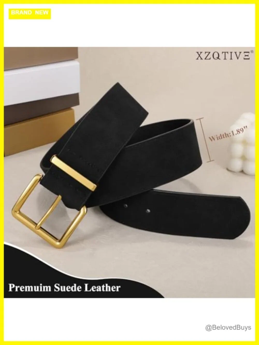 Vintage Wide Suede Belt Women's Chunky Fashion Thick Gold Buckle